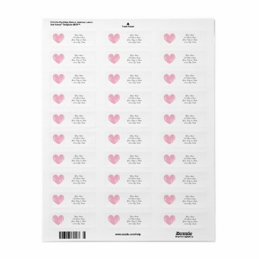 Roze verweerde hart retour adreslabels etiket (Full Sheet)