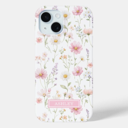 Roze verwilderde bloementuin met monogram Case-Mate iPhone case (Achterkant)