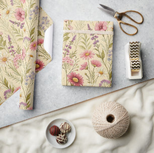 Roze verwilderde bloementuin vintage bloemenprint cadeaupapier