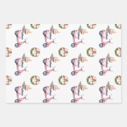 Roze Vespa kerstinkopen Inpakpapier Vel (Voorkant 2)