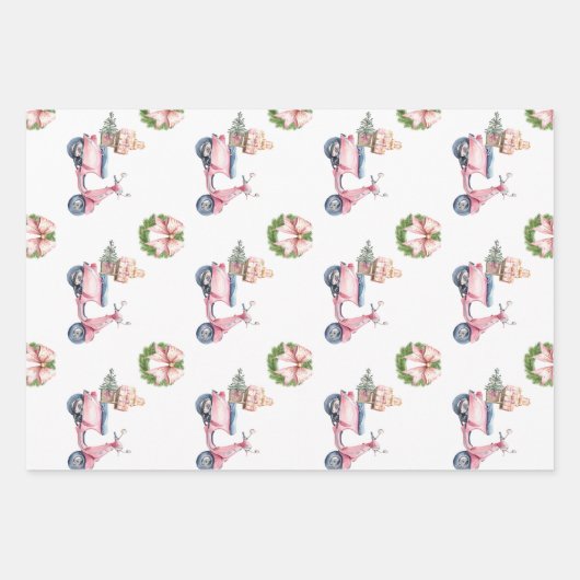 Roze Vespa kerstinkopen Inpakpapier Vel (Voorkant)