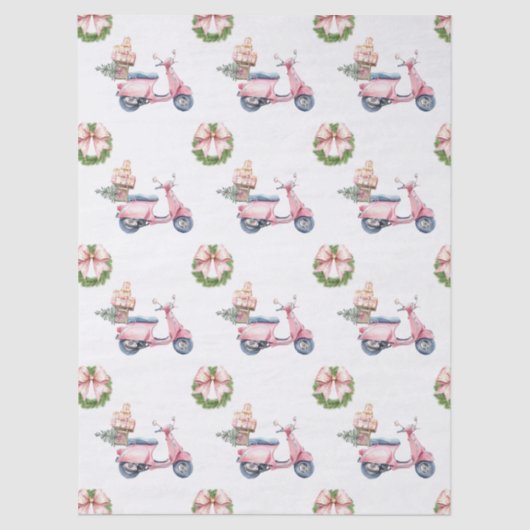 Roze Vespa kerstinkopen Tissuepapier (Voorkant)