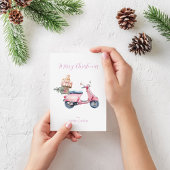 Roze Vespa Kerstshoppingtrip Feestdagenkaart