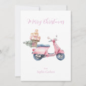 Roze Vespa Kerstshoppingtrip Feestdagenkaart (Voorkant)