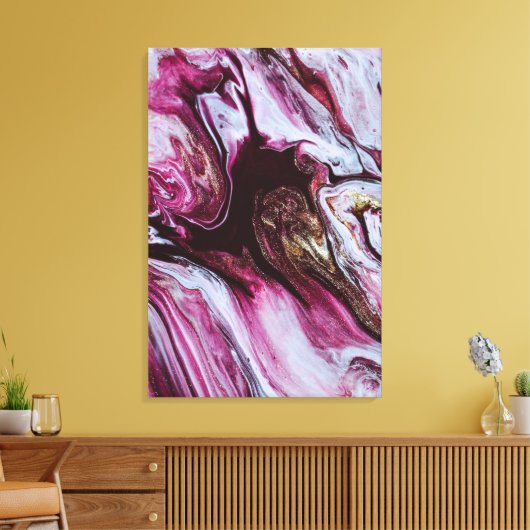 Roze & Vet Rood Abstract Fluid Art Canvas Afdruk (Insitu (Woonkamer))