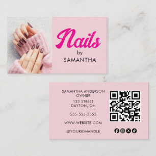 Roze Vet Script Sociaal Icoon QR Code Foto Nagels Visitekaartje