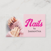 Roze Vet Script Sociaal Icoon QR Code Foto Nagels Visitekaartje (Voorkant)