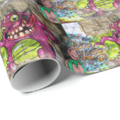 Roze vetmonster Graffiti Cadeaupapier (Rol Hoek)
