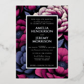 Roze Vette Bloemen Met Details Folie Uitnodiging (Voorkant)