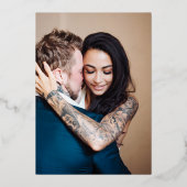 Roze Vette Bloemen met Foto Folie Uitnodiging (Achterkant)