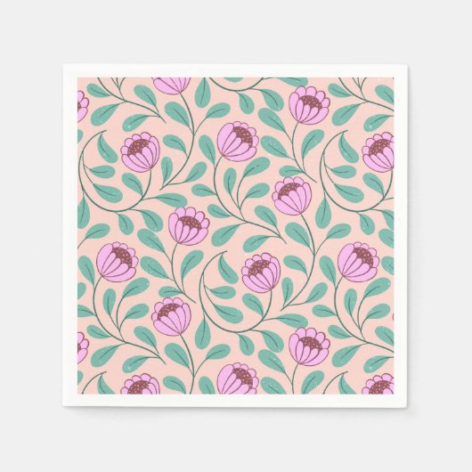 Roze vette bloemen servet (Voorkant)