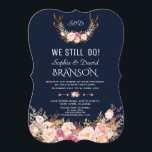 Roze vette Floral Antlers Donkerblauw nog steeds Kaart<br><div class="desc">Rustic Pink Blush Floral Antlers Monogram kaartontwerp met prachtige waterverf-geweien met roze, bloesachtige bloemkool, pijlen met harten en een bloemboekje als tussenpersoon; op de achterste florale verdeler met initialen op een rijke marineblauwe achtergrond. Het gebruik past hulpmiddel aan om uw info toe te voegen. U kunt lettertypen, kleuren wijzigen. Ga...</div>