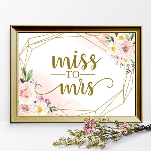 Roze vette Floral Geometric Miss aan Mrs Sign Poster