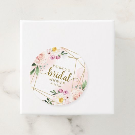 Roze vette Floral Gold Geometric Vrijgezellenfeest Bedankjes Labels (In situ)