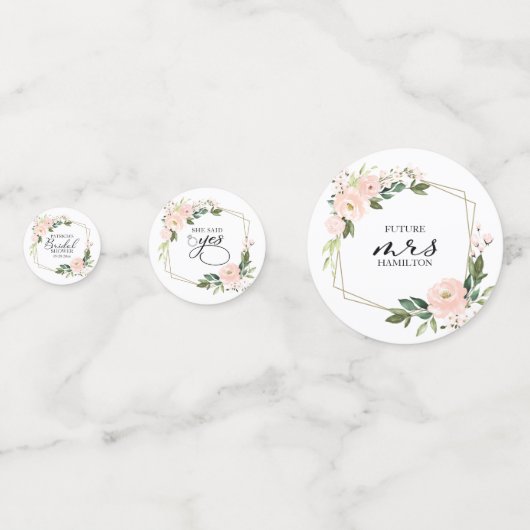 Roze vette Floral Gold Geometric Vrijgezellenfeest Confetti (Voorkanten)