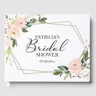 Roze vette Floral Gold Geometric Vrijgezellenfeest Gastenboek