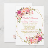 Roze vette Floral Gold Geometric Vrijgezellenfeest Kaart (Voorkant / Achterkant)