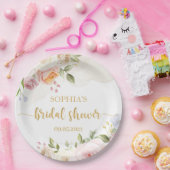 Roze vette Floral Gold Vrijgezellenfeest Papieren Bordje (Feest)