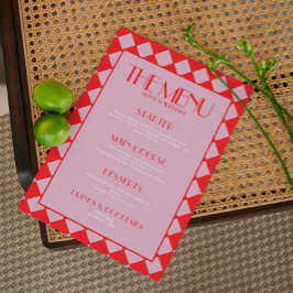 Roze Vette Funky Retro Checkerboard Wedding Menu