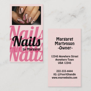 Roze Vette Typografie Foto Nagel Salon Visitekaartje