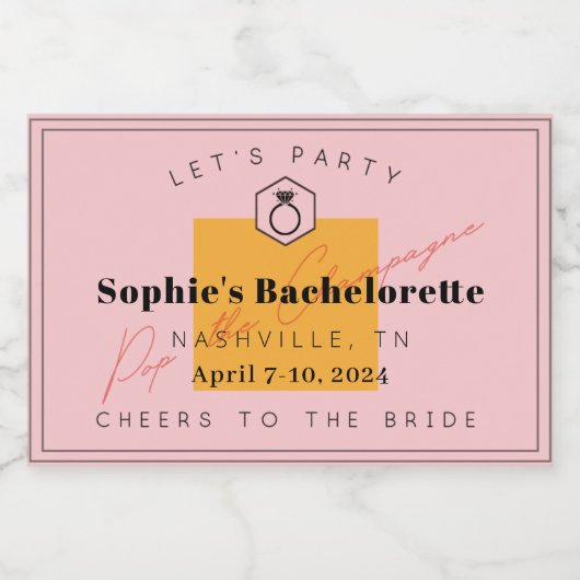 Roze Veuve Bachelorette Party Mini Champagne Label Sparkling Wijnetiket (Enkel label)