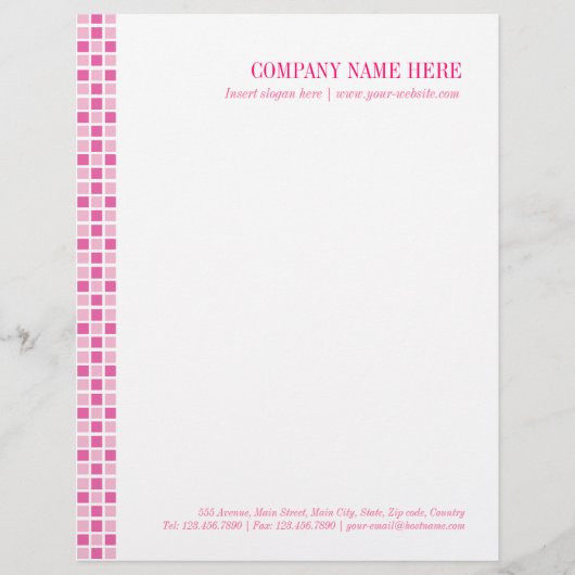 Roze viaarpatroon gepersonaliseerd briefhoofd (Voorkant)