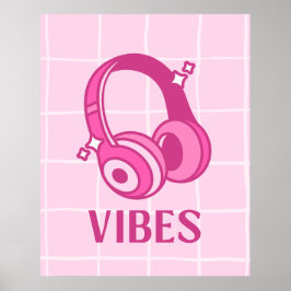 Roze Vibes Hoofdtelefoons Esthetische Poster 60x75