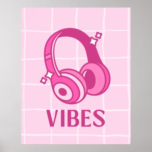 Roze Vibes Hoofdtelefoons Esthetische Poster 60x75 (Voorkant)