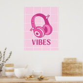 Roze Vibes Hoofdtelefoons Esthetische Poster 60x75 (Keuken)