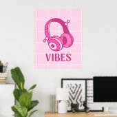 Roze Vibes Hoofdtelefoons Esthetische Poster 60x75 (Thuiskantoor)