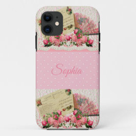 Roze Victoriaans Antiek ventilator, Briefkaart, po Case-Mate iPhone Case