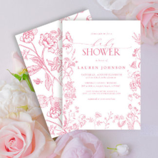 Roze Victoriaans Bloemen Elegant Baby shower Kaart