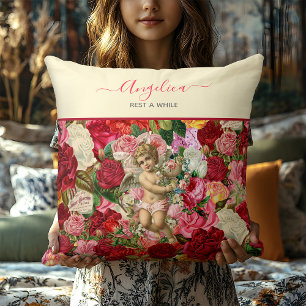 Roze Victoriaans Cherub Roos Shabby Chic Kussen
