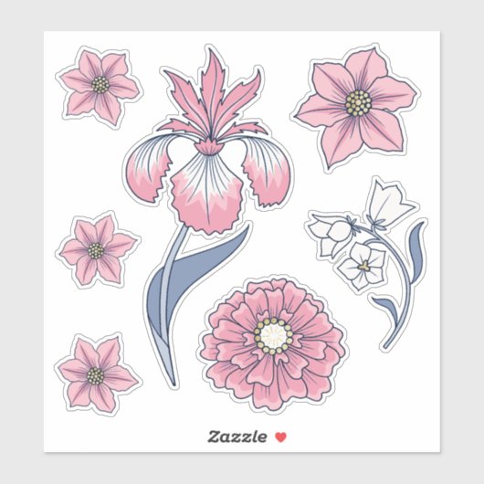 Roze Victoriaans Floral Art Sticker Pack (Vel)