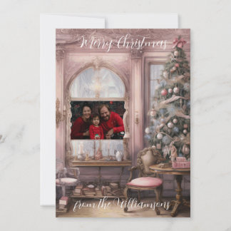  roze Victoriaans foto Feestdagenkaart