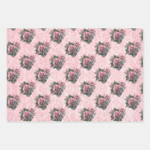 Roze Victoriaans Gotisch Glam Skelet en Damask Inpakpapier Vel (Voorkant 3)
