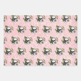 Roze Victoriaans Gotisch Glam Skelet en Damask Inpakpapier Vel