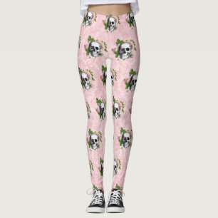 Roze Victoriaans Gotisch Glam Skelet en Damask Leggings