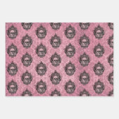 Roze Victoriaans Gotische Glam Skull en Damask Inpakpapier Vel (Voorkant 3)