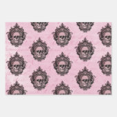 Roze Victoriaans Gotische Glam Skull en Damask Inpakpapier Vel (Voorkant)