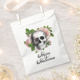 Roze Victoriaans Gotische Schedel Damask Halloween Bedankzakje