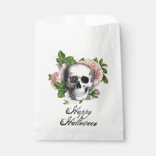 Roze Victoriaans Gotische Schedel Damask Halloween Bedankzakje (Voorkant)