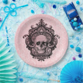 Roze Victoriaans Gotische Schedel Halloween Papieren Bordje (Feest)