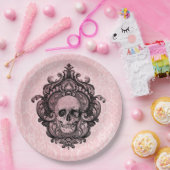 Roze Victoriaans Gotische Schedel Halloween Papieren Bordje (Feest)