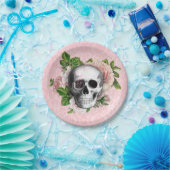 Roze Victoriaans Gotische Schedel Halloween Papieren Bordje (Feest)