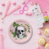 Roze Victoriaans Gotische Schedel Halloween Papieren Bordje (Feest)