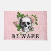 Roze Victoriaans Gotische Schedel Halloween Pas op Deurmat (Voorkant)