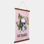 Roze Victoriaans Gotische Schedel Halloween Pas op Hangend Wandkleed (Gebogen)