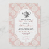 Roze Victoriaans High Tea Party Kaart (Voorkant / Achterkant)