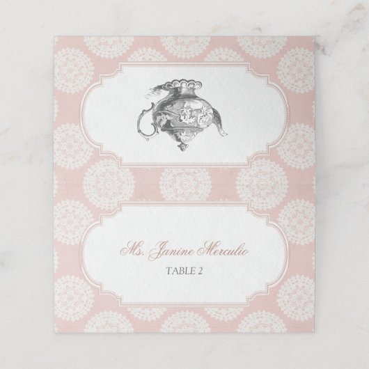 Roze Victoriaans High Tea Party Plaatskaartje (Buitenkant ongevouwen)